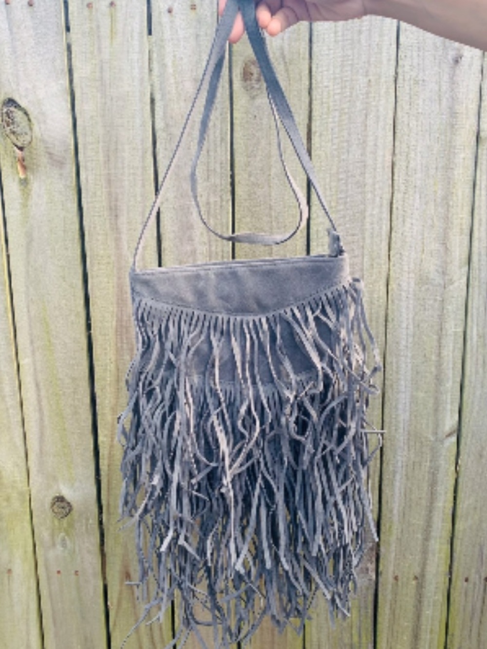 Charlotte Russe Gray Suede Fringe Shoulder Bag
